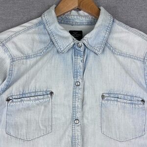 Faded Glory Shirt Mens XL Blue Denim w/ Black Pearl Snaps‎ LS Western Cowboy